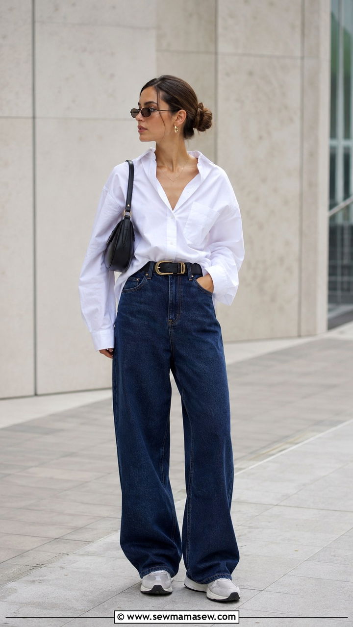 White Button Down Shirt With Wide Leg Jeans Outfit - 25 white button down shirt outfit ideas for women