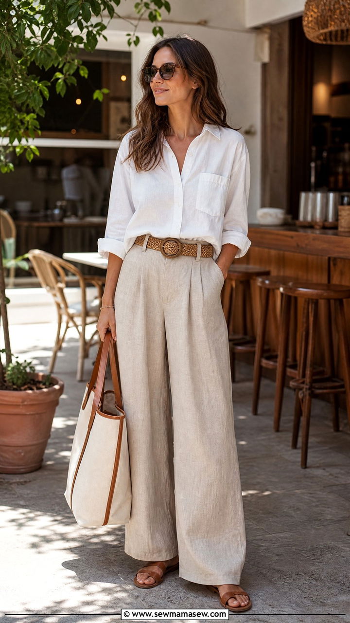White Button Down Shirt With Wide Leg Linen Trousers - 25 Business casual outfits with button down