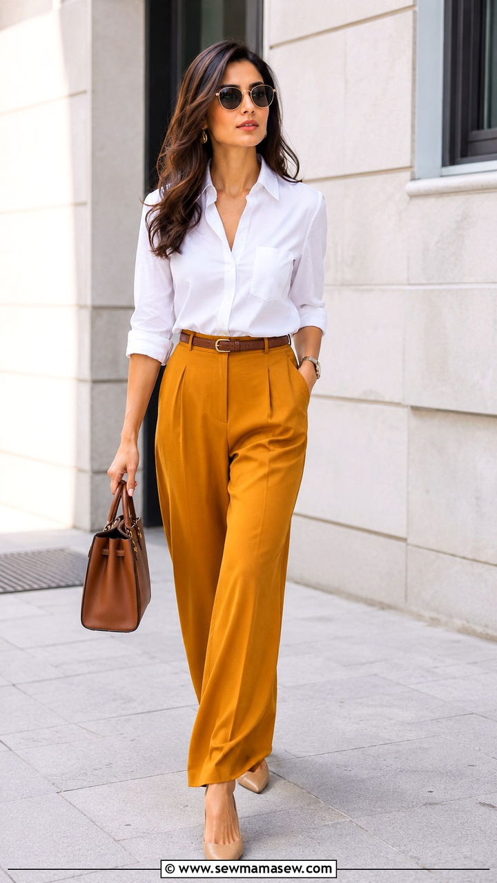 White Button Down Shirt With Wide Leg Trousers - 30 how to style white button down shirt