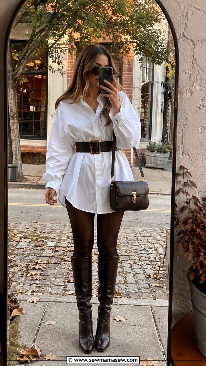 White Button Down Shirt Worn as a Dress - 30 how to style white button down shirt