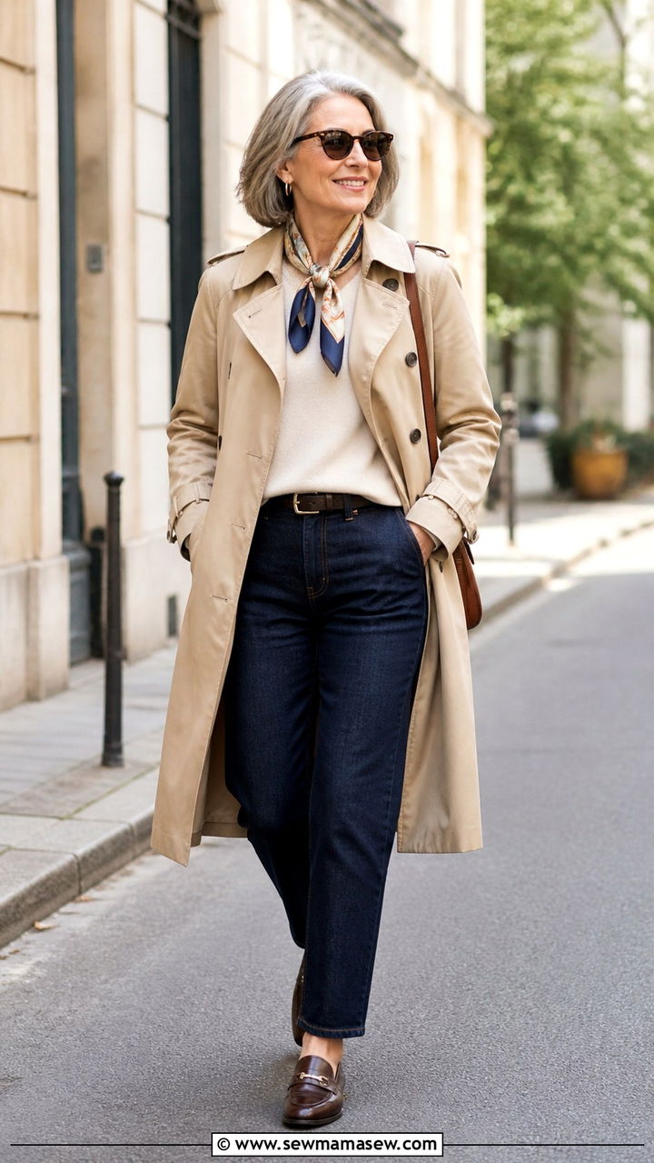 White Button Down Shirt and Dark Straight Leg Jeans - 40 How to dress in your 50s