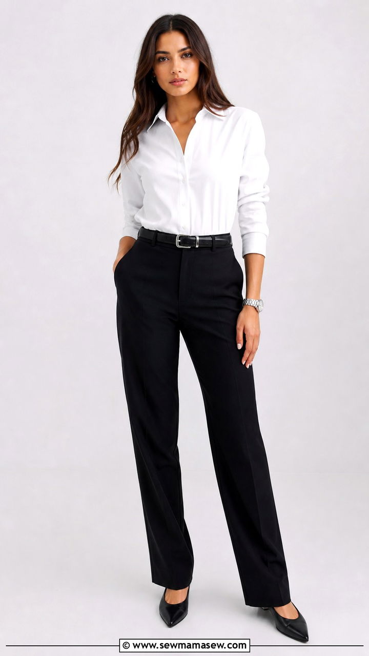 White Button Down Shirt with Black Trousers - 40 business casual outfits for women