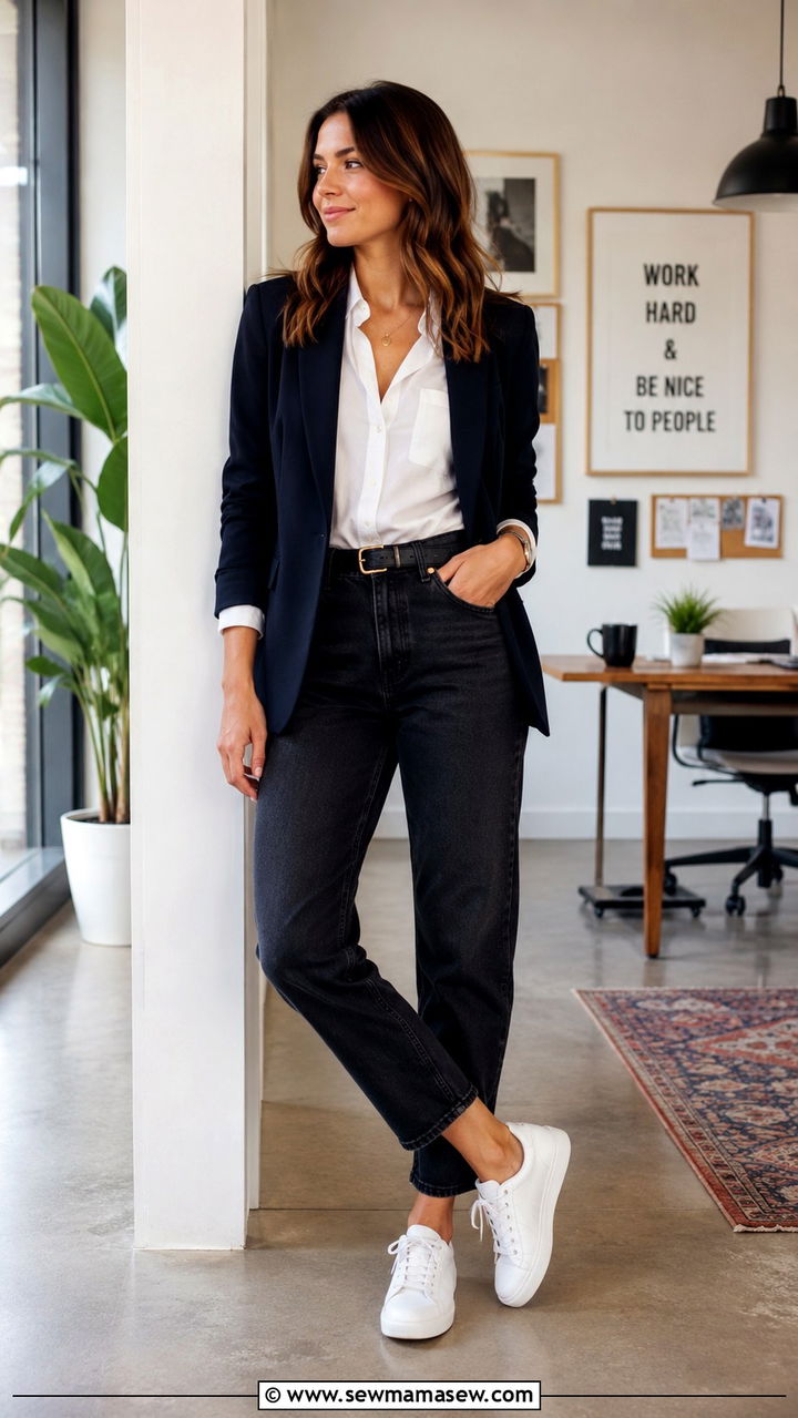 White Button Down Shirt with Mom Jeans - 30 Business casual outfits pinterest