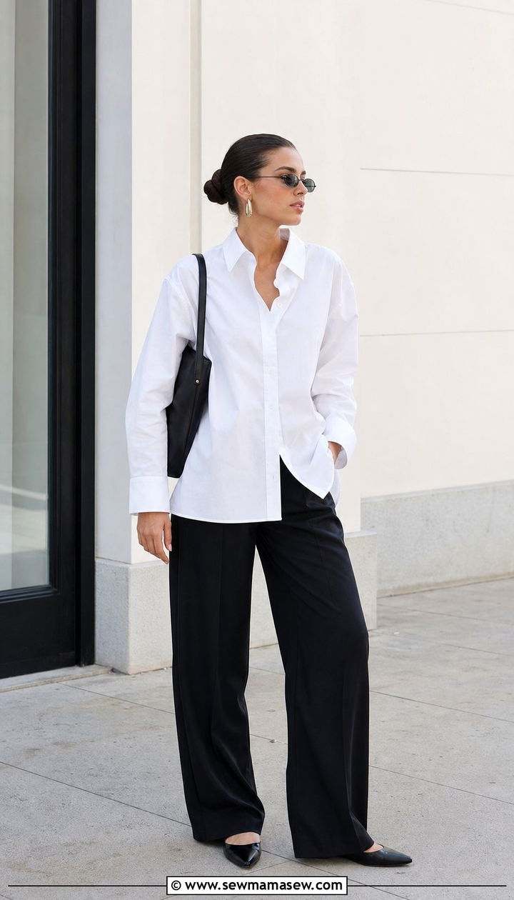 White Button Down Shirt with Wide Leg Trousers - 25 Copenhagen outfits inspo