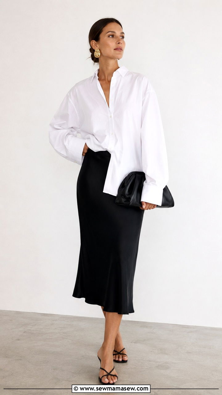 White Button Down With Chunky Gold Statement Earrings - 20 Glamoratti outfit ideas chunky gold jewelry