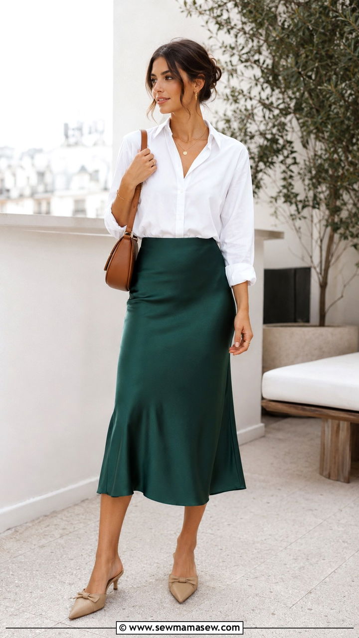 White Button Down With Silk Midi Skirt - 30 brunch outfits aesthetic