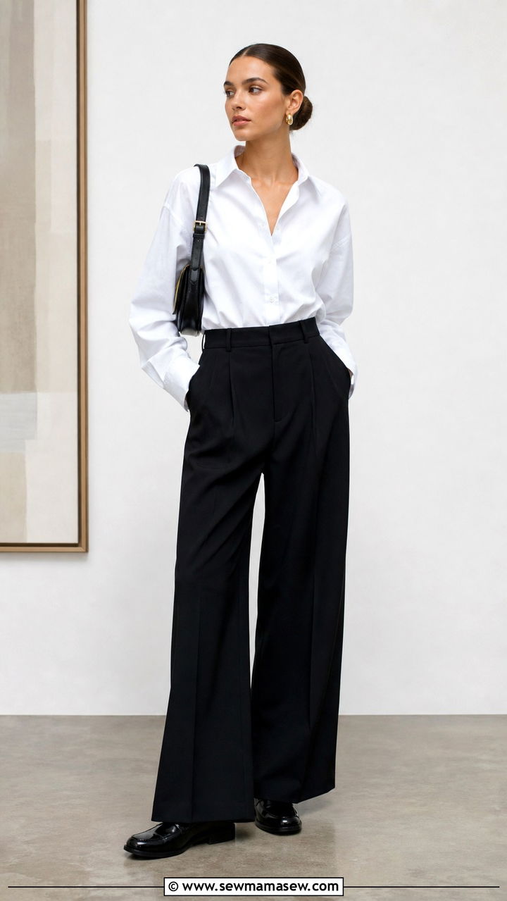 White Button Down With Wide Leg Trousers and Leather Loafers - 40 old money outfit ideas for women
