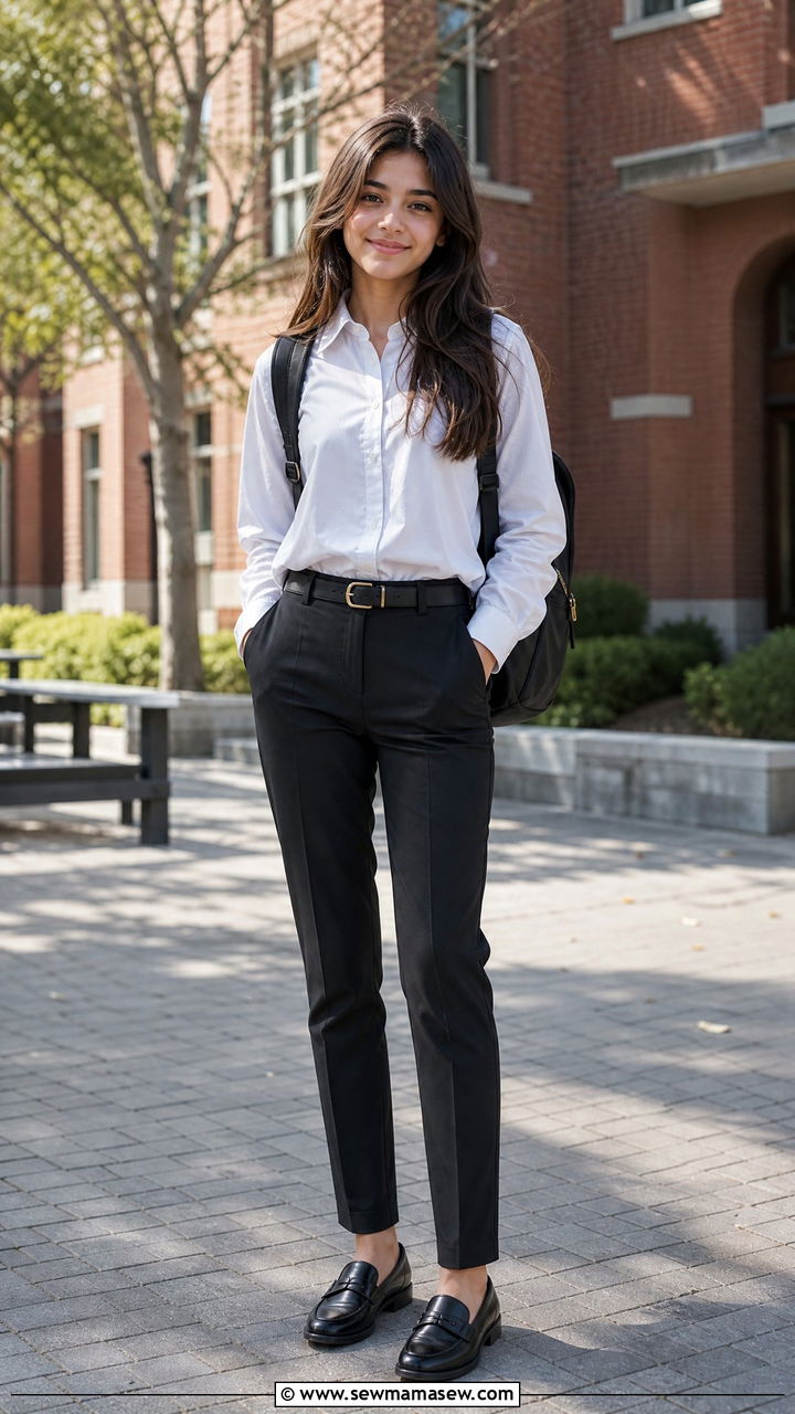 White Button Down and Black Trousers - 25 School uniform outfit ideas cute