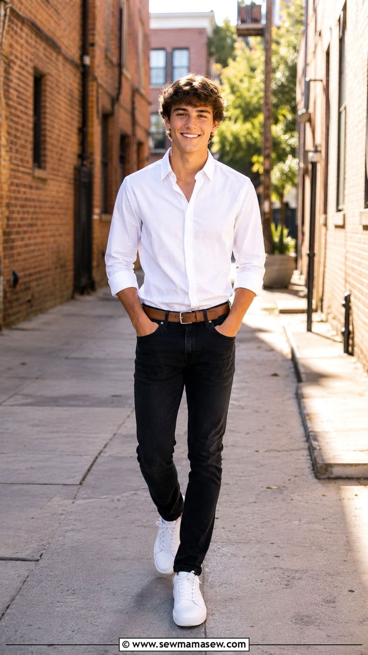 White Button Down and Dark Jeans Outfit - 30 Senior photo outfit ideas for guys