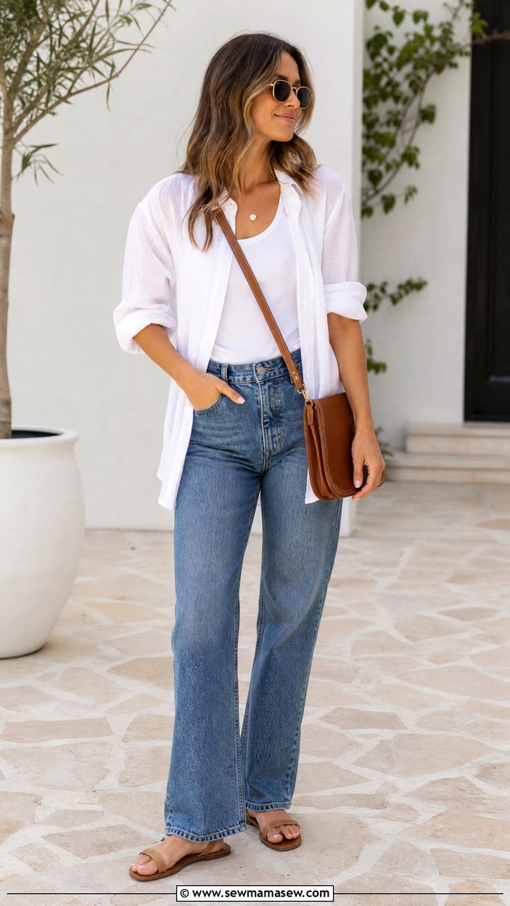 White Button Down and Jeans Outfit - 25 jeans outfits inspo