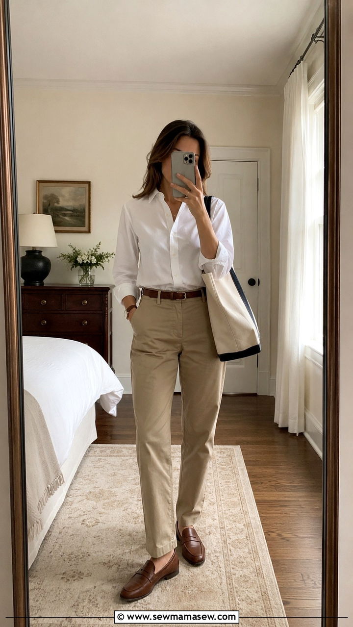 White Button Down and Khaki Chinos - 25 Old money outfit ideas budget