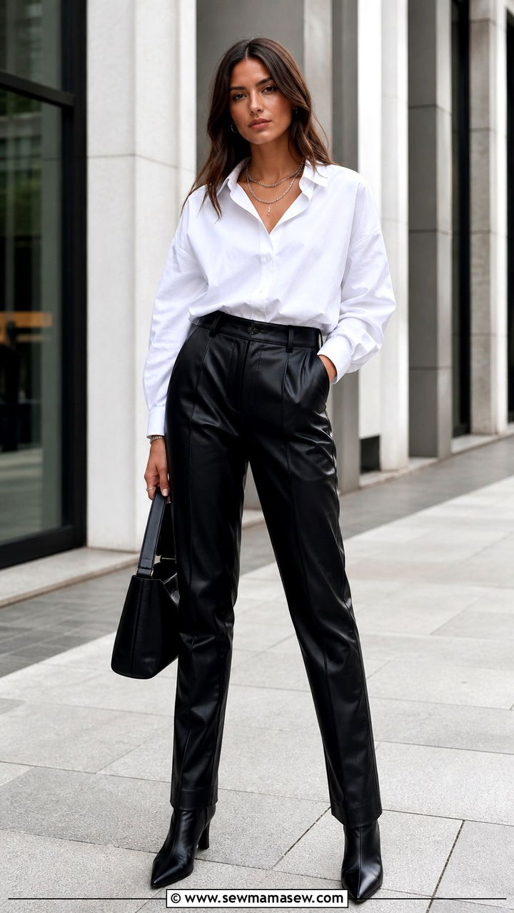 White Button Down and Leather Pants - 20 Alexandria outfit ideas