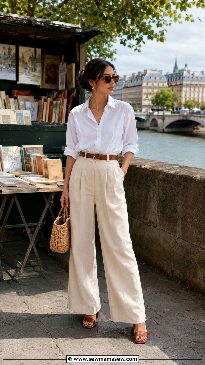 White Button Down and Wide Leg Pants Petite Paris Outfit - 25 Petite outfit ideas for Paris