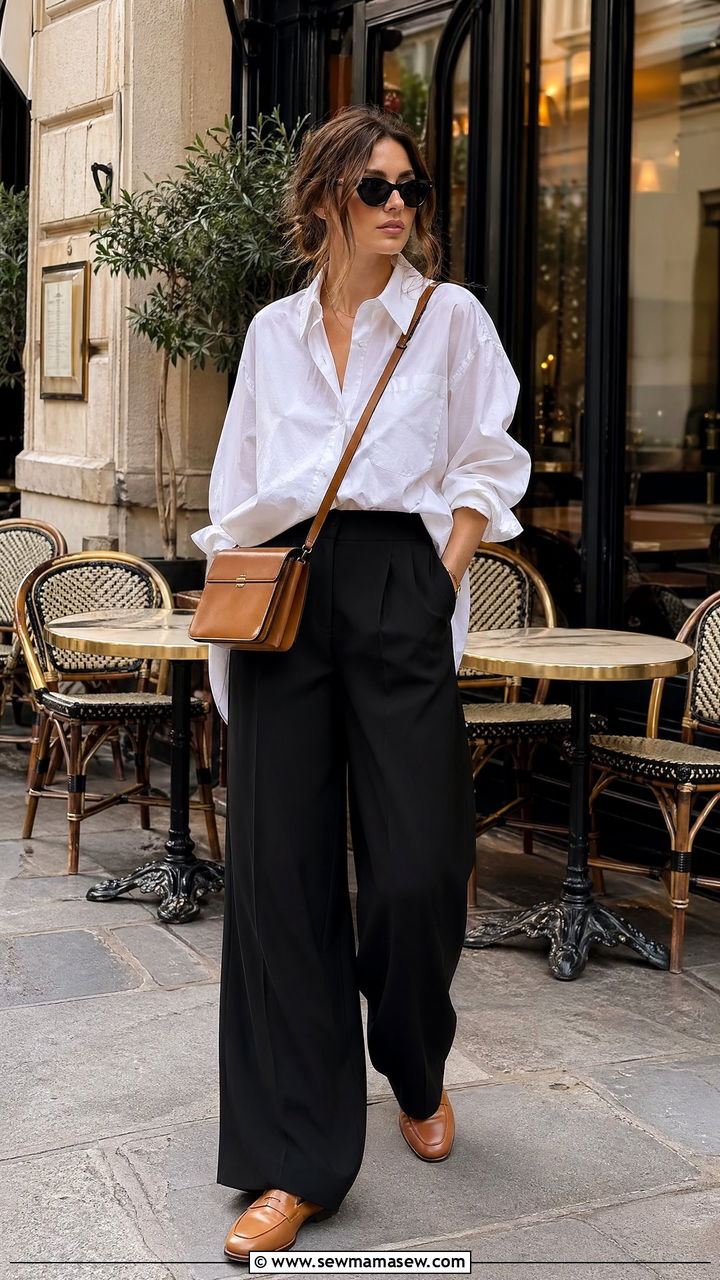 White Button Down and Wide Leg Trousers - 35 European vacation outfit ideas