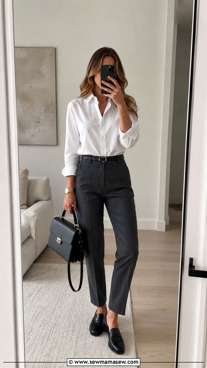 White Button Down with Loafers and Slacks - 25 Rich aunt outfit ideas