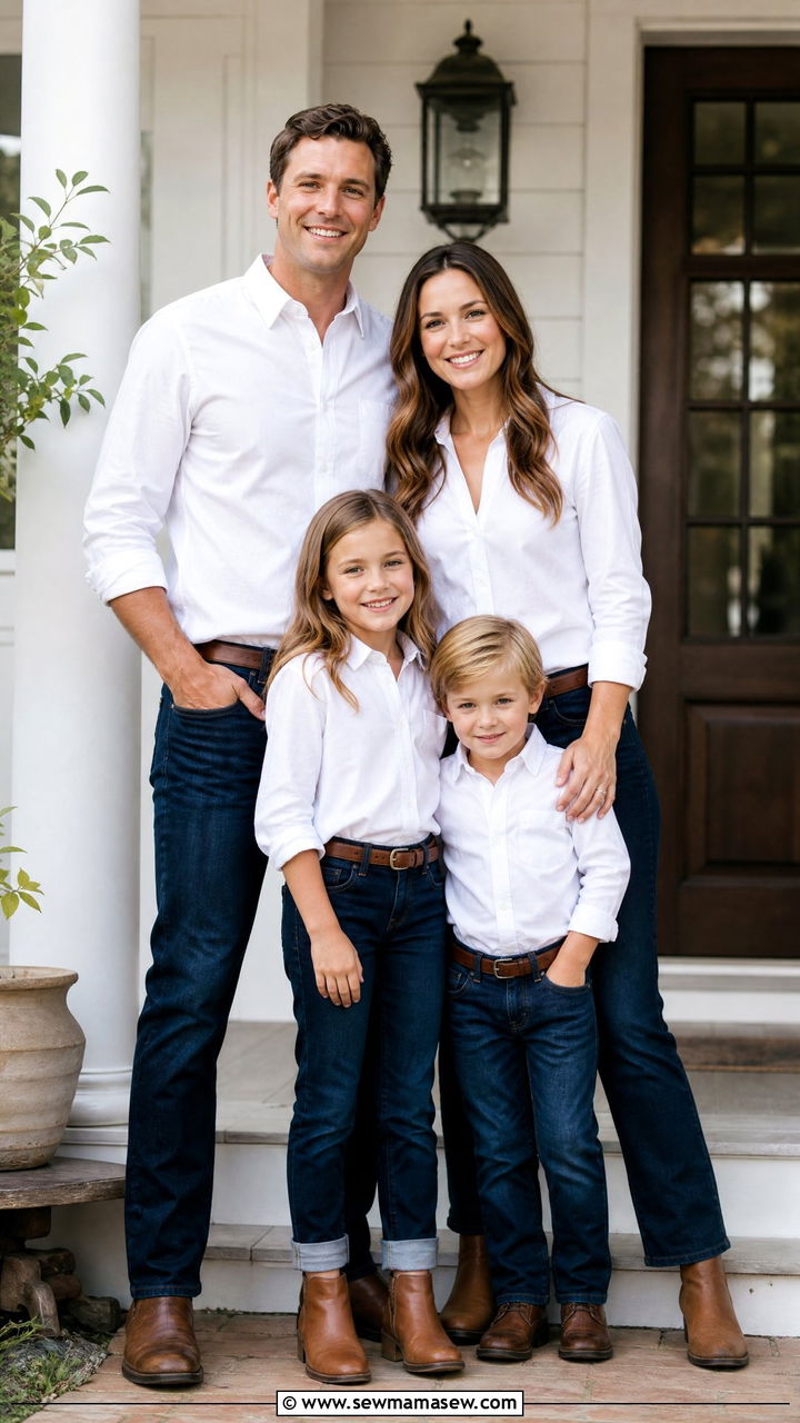 White Button Downs and Dark Denim for Classic Americana - 30 Family photoshoot outfit ideas