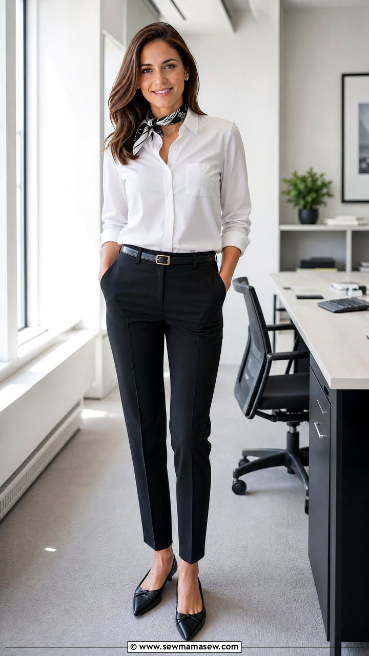 White Button Up Outfit With Cigarette Trousers - 25 Interior designer outfit ideas