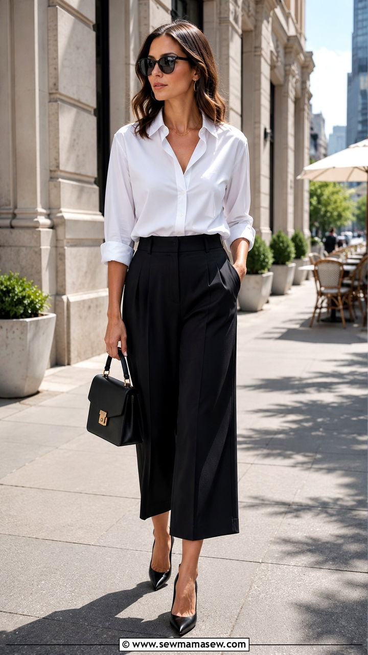 White Button Up Shirt with Cropped Wide Leg Trousers - 20 Old money outfit ideas Gwyneth Paltrow