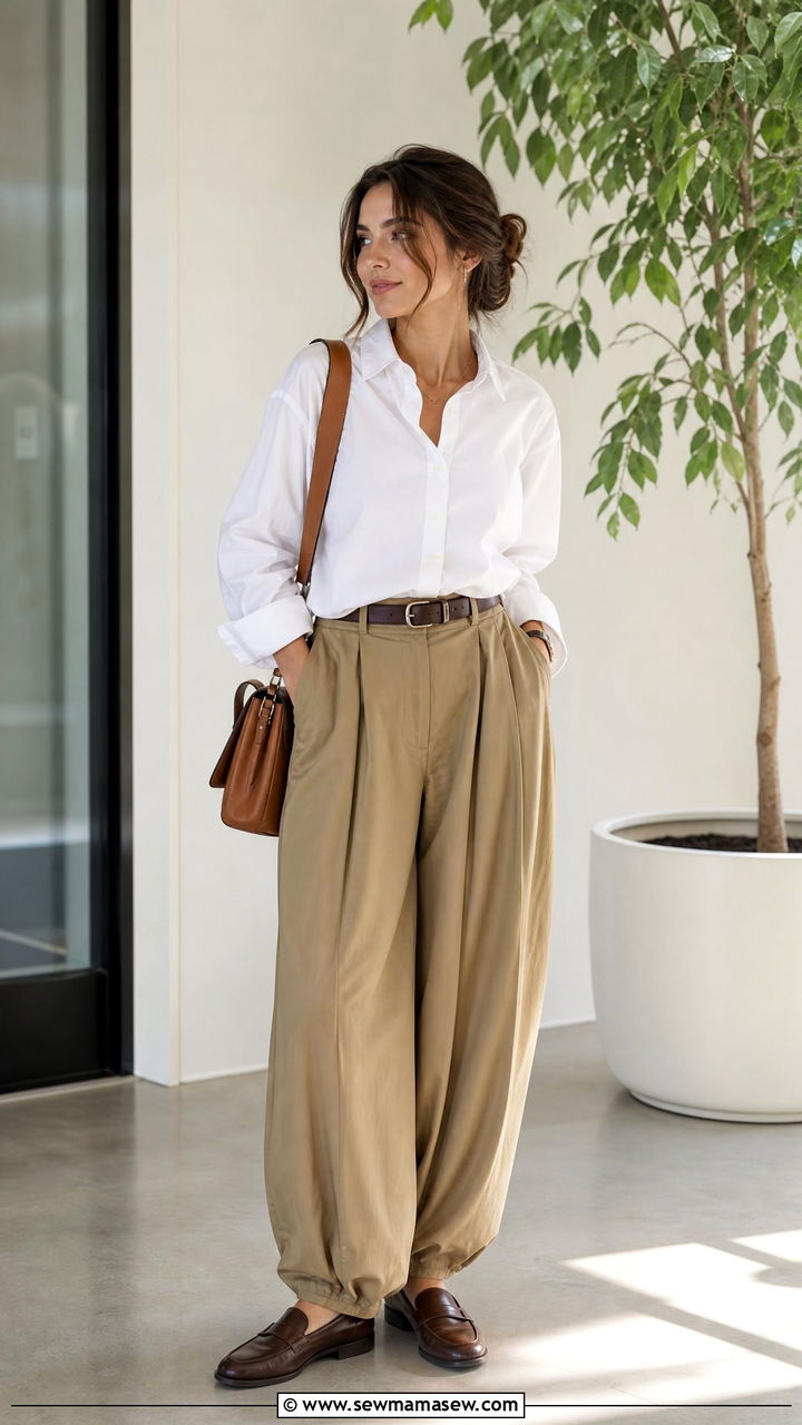 White Button Up and Balloon Pants Outfit - 25 classy balloon pants outfits