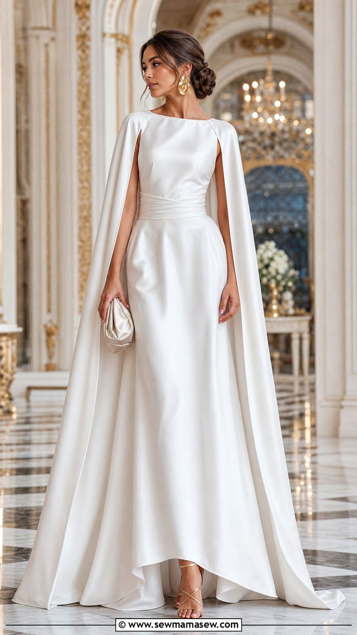 White Cape Sleeve Ball Gown with Sculptural Earrings - 25 Debutante ball outfit ideas