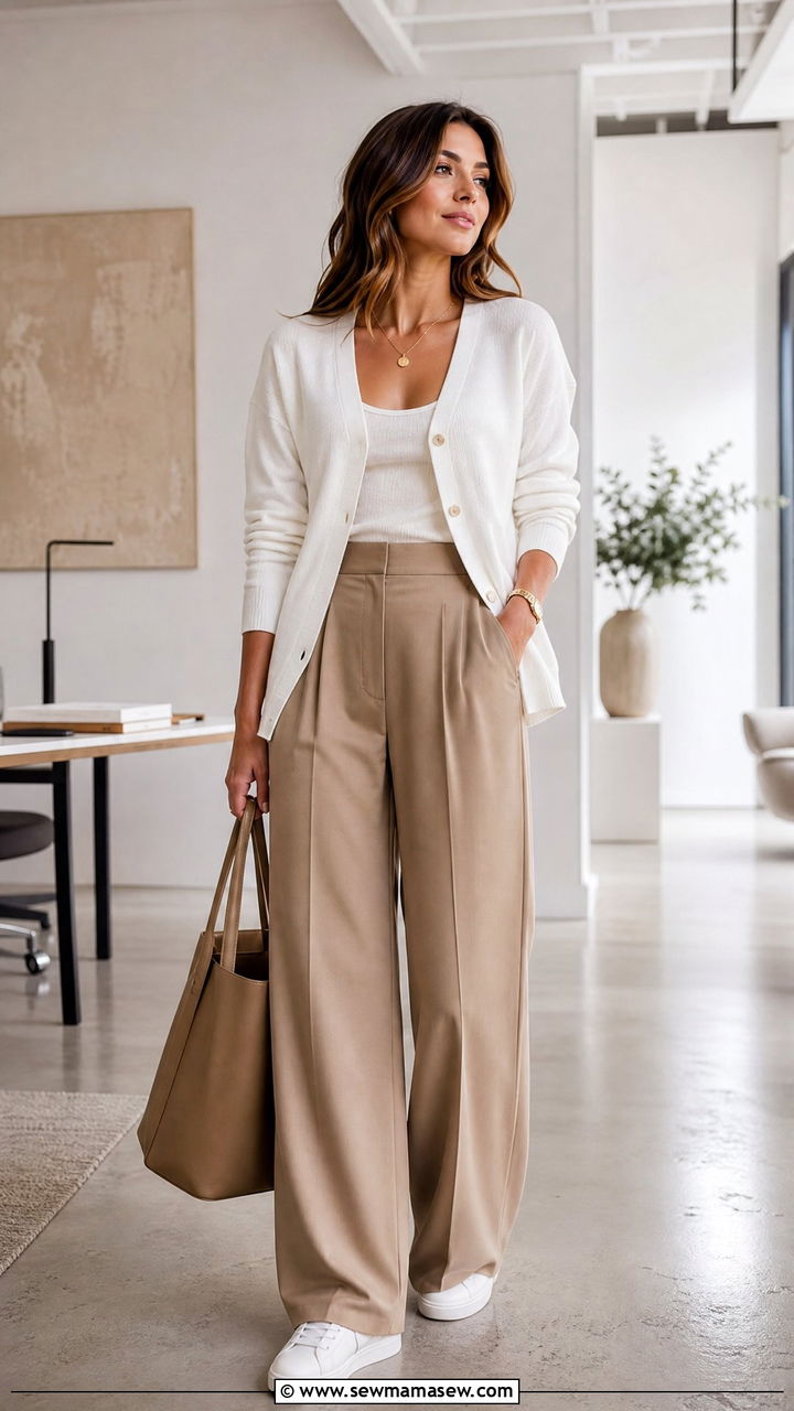 White Cardigan With Wide Leg Trousers Spring Outfit - 25 How to style a cardigan in spring