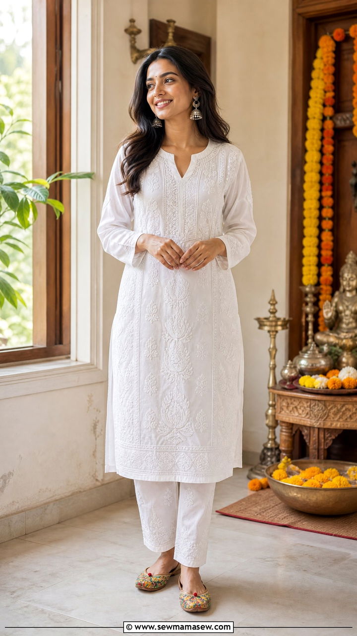 White Chikankari Cotton Coord Set - 30 Coord set outfit ideas for festival