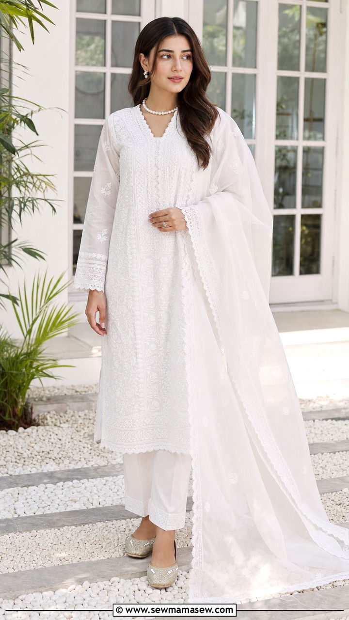 White Chikankari Kurta Set - 25 Eid matching set outfit ideas