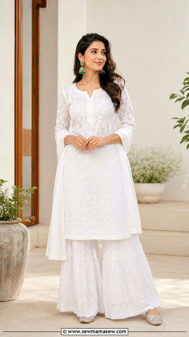 White Chikankari Kurta Sharara Outfit - 25 Mehndi outfit ideas 2026