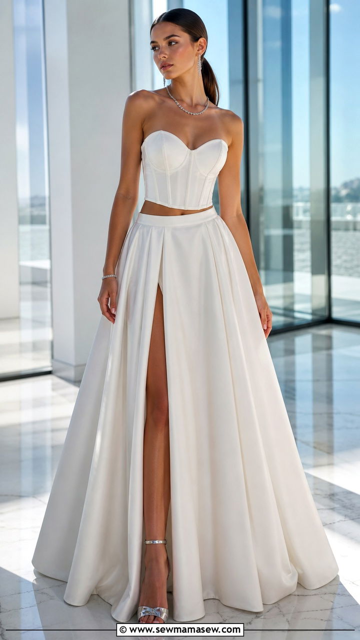 White Corset Top And Full Skirt Two Piece Prom Outfit - 40 Prom dress ideas