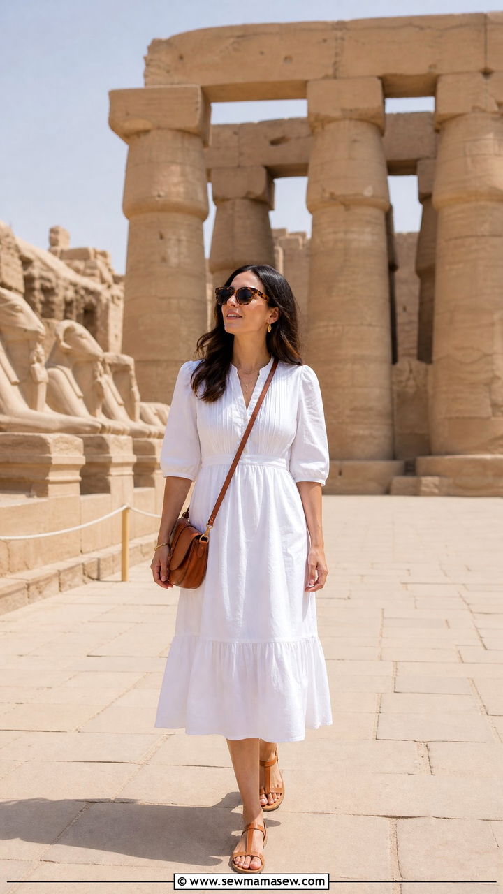White Cotton Dress With Crossbody Bag - 35 Luxor outfit ideas