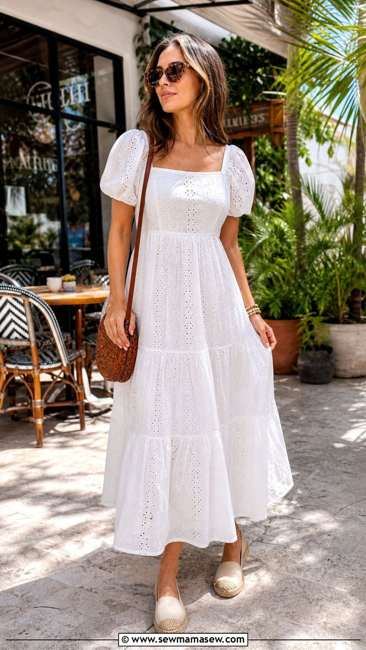 White Cotton Dress With Woven Crossbody Bag And Espadrilles - 40 What to wear in Playa del Carmen