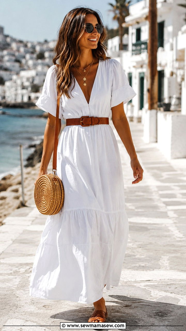 White Cotton Maxi Dress And Woven Accessories Outfit - 30 Stealth wealth outfit ideas 2026