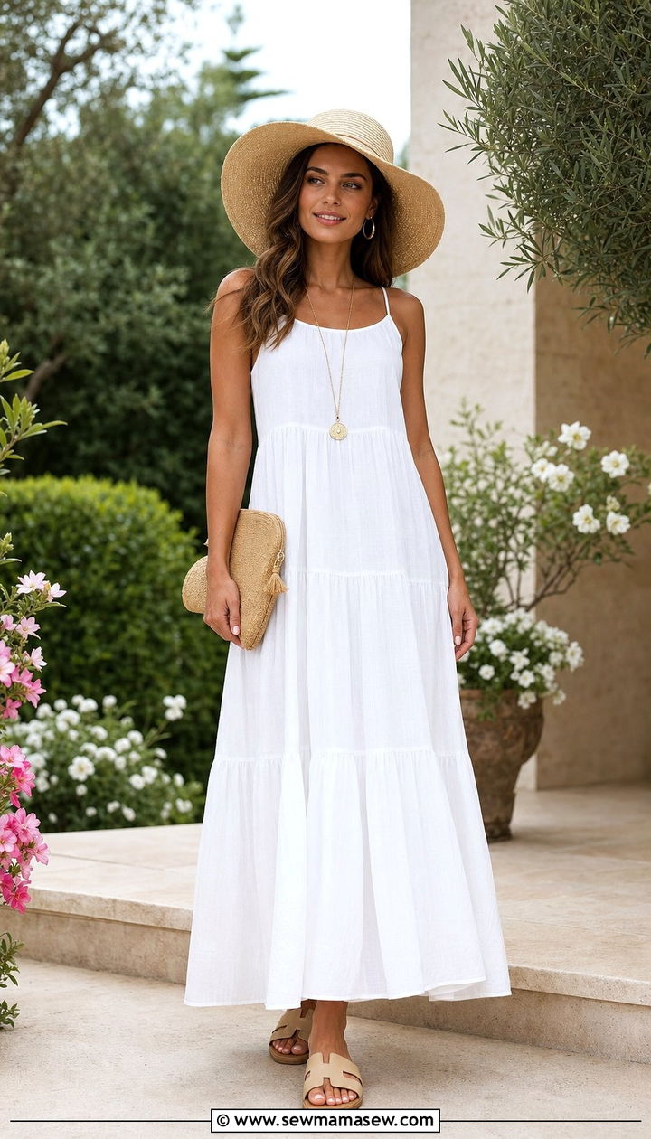 White Cotton Maxi Dress Summer Outfit - 25 Summer outfits in neutral