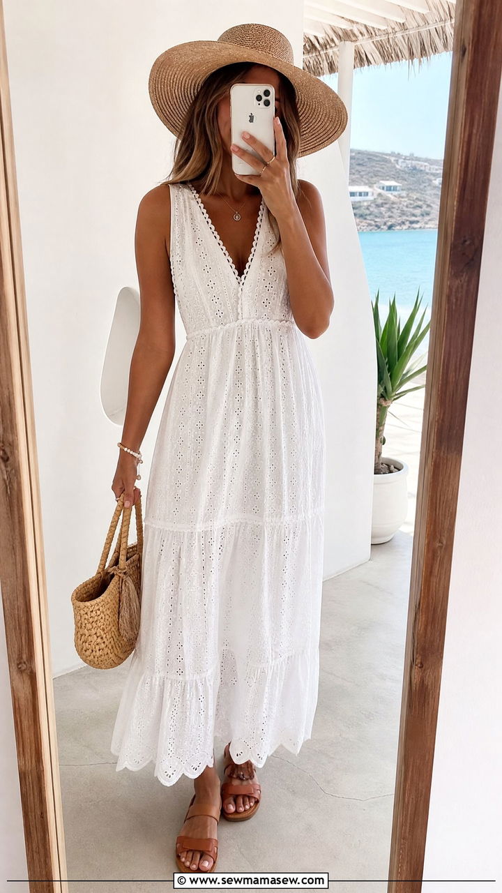 White Cotton Maxi Dress Summer Outfit - 35 maxi dress outfits ideas