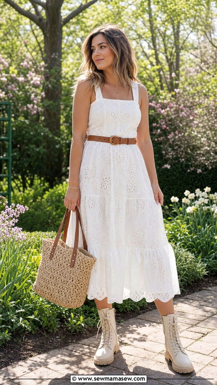 White Cotton Sundress With Combat Boots - 25 Spring outfits with combat boots