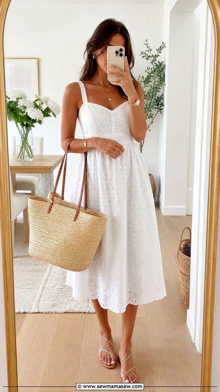 White Cotton Sundress With Strappy Sandals - 35 hot weather outfits Pinterest