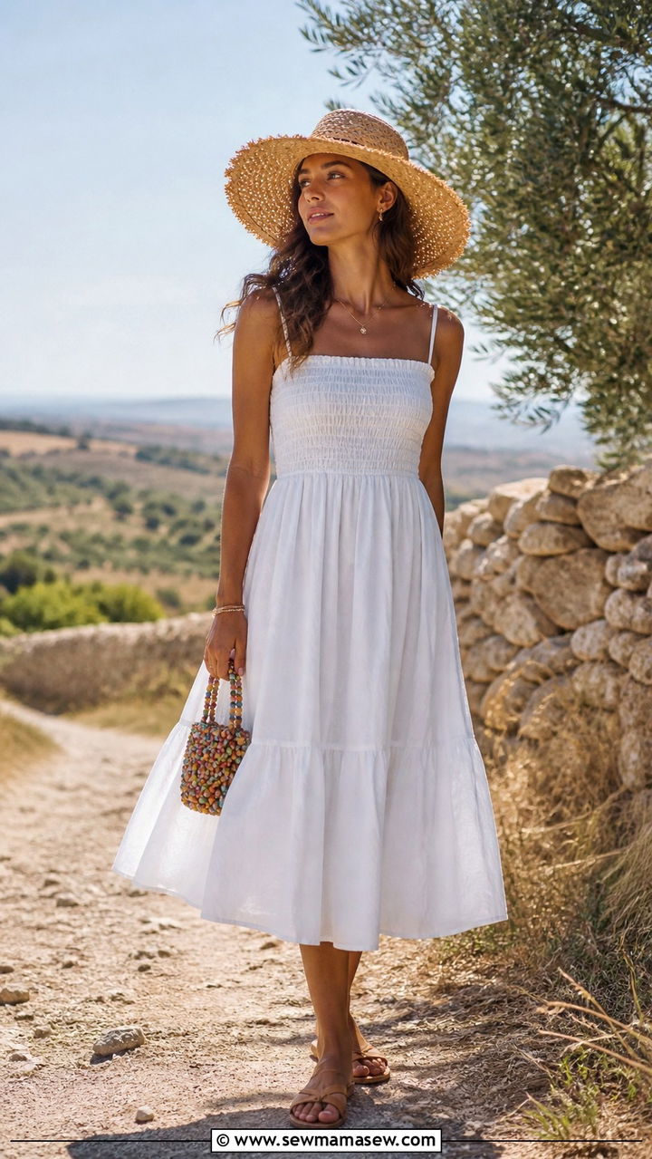 White Cotton Sundress With Straw Hat - 40 Summer outfit ideas