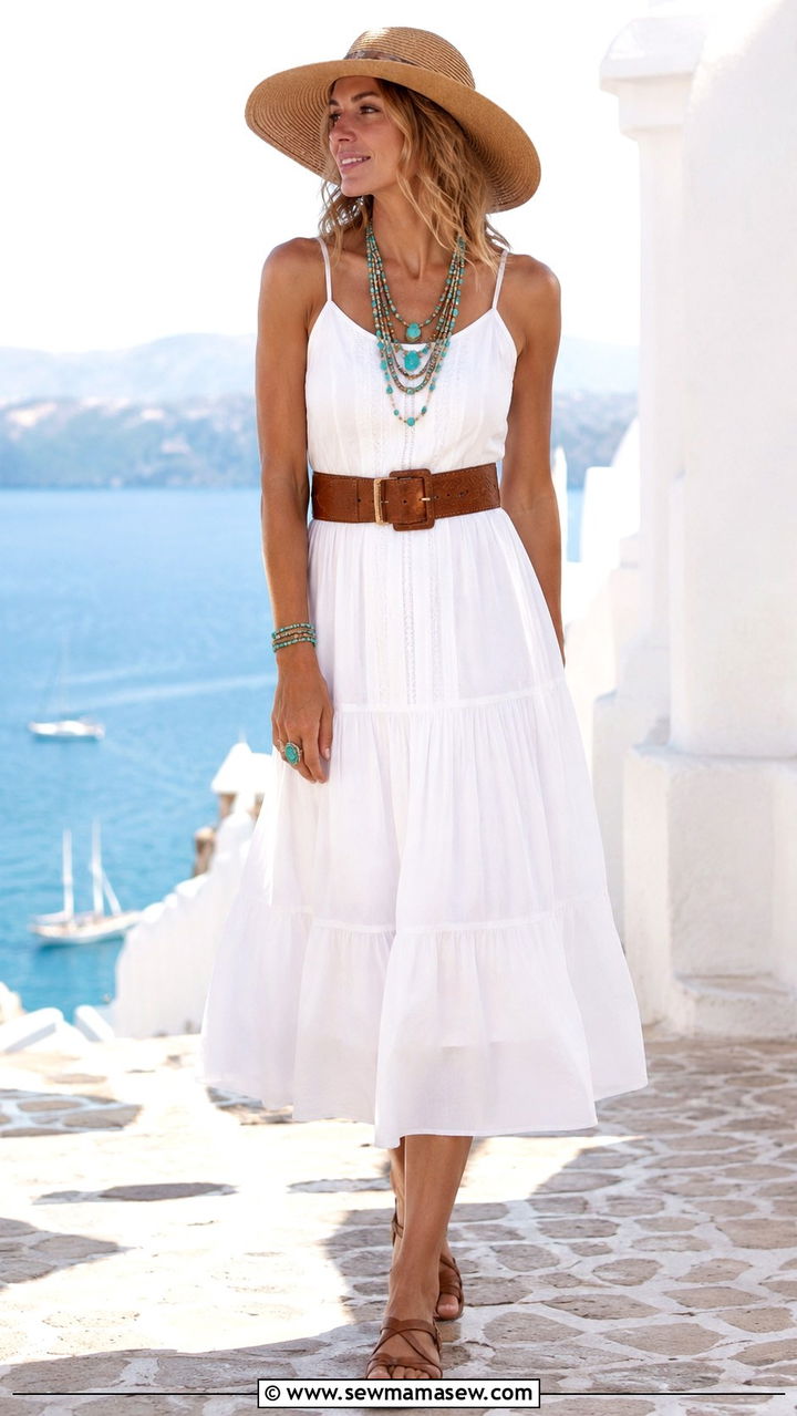 White Cotton Sundress With Turquoise Accessories - 30 spring western outfit ideas
