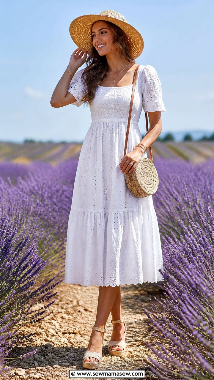 White Cotton Sundress with Espadrille Wedges - 40 summer french girl outfits