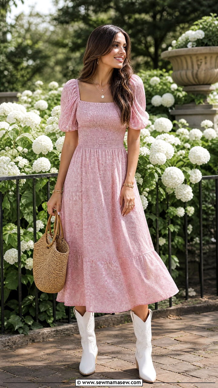 White Cowboy Boots With Midi Dress - 30 Midi dress with cowboy boots outfit ideas