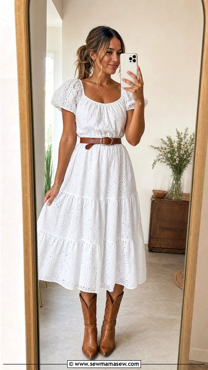 White Dress With Cowboy Boots - 25 Cowboy boots outfit ideas with a dress