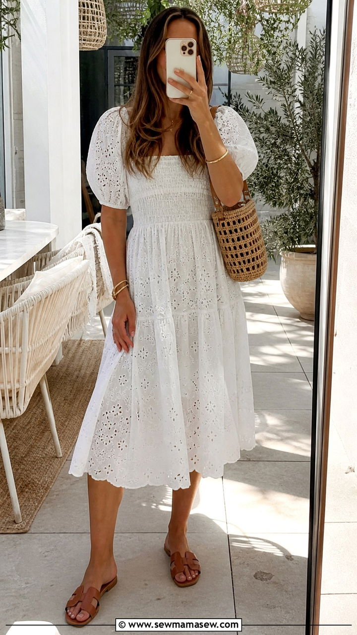 White Dress and Sandals Austin Brunch Outfit - 40 What to wear in Austin