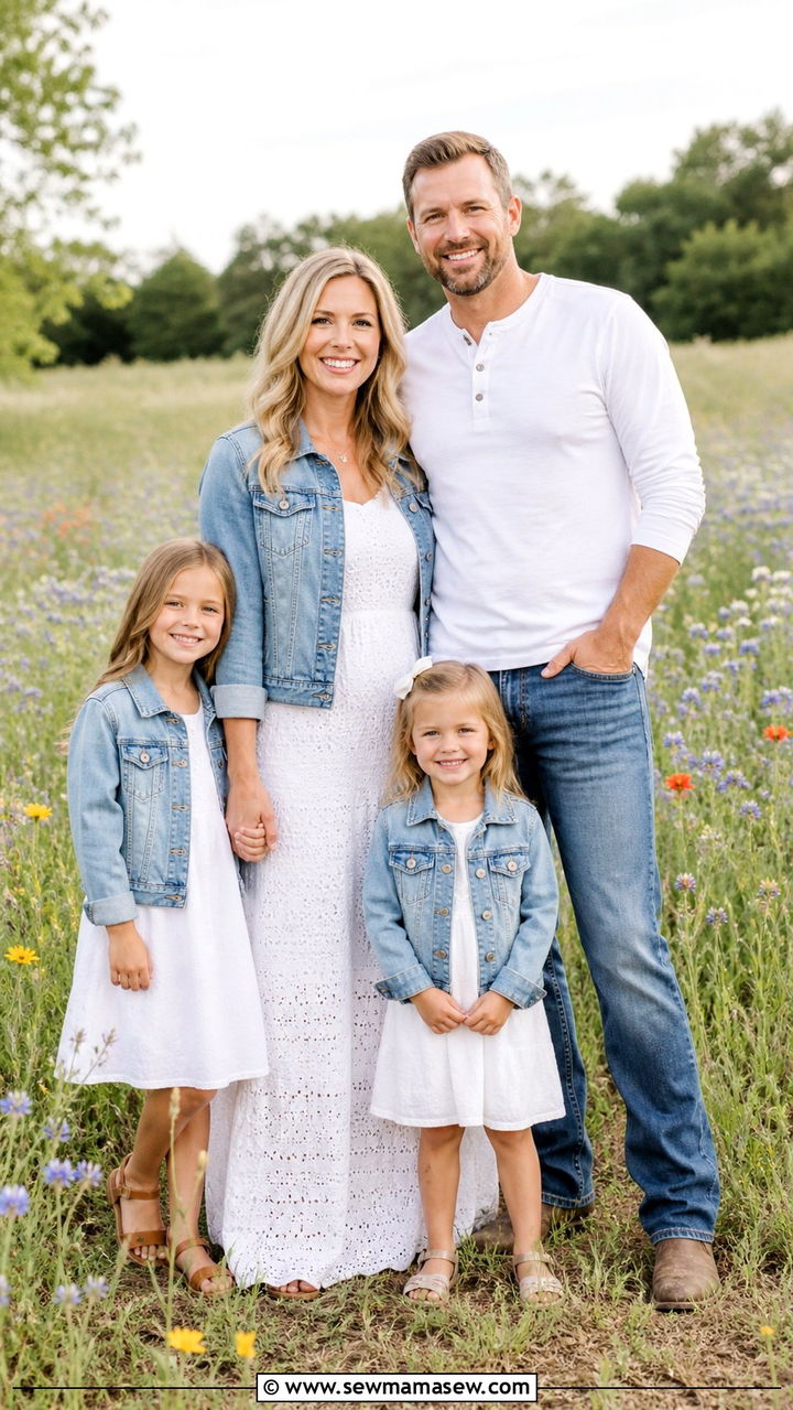 White Dress with Denim Accents - 40 Spring family photo outfits