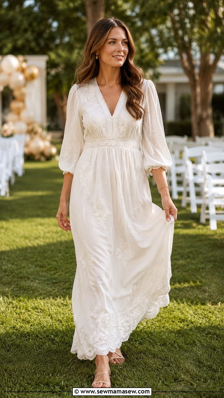 White Embroidered Maxi Dress - 30 Kindergarten graduation outfit ideas for moms