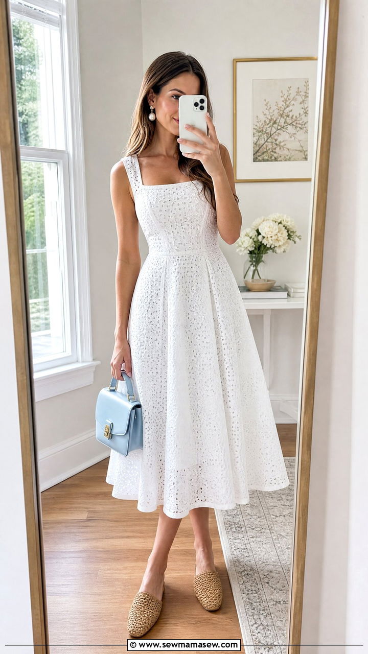 White Eyelet Dress With Slip On Mules - 25 Spring outfits with slip ons