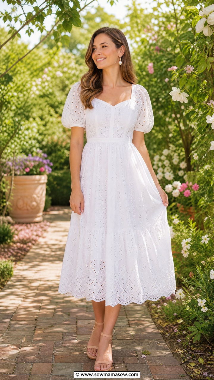 White Eyelet Dress with Nude Sandals - 40 Spring graduation outfits