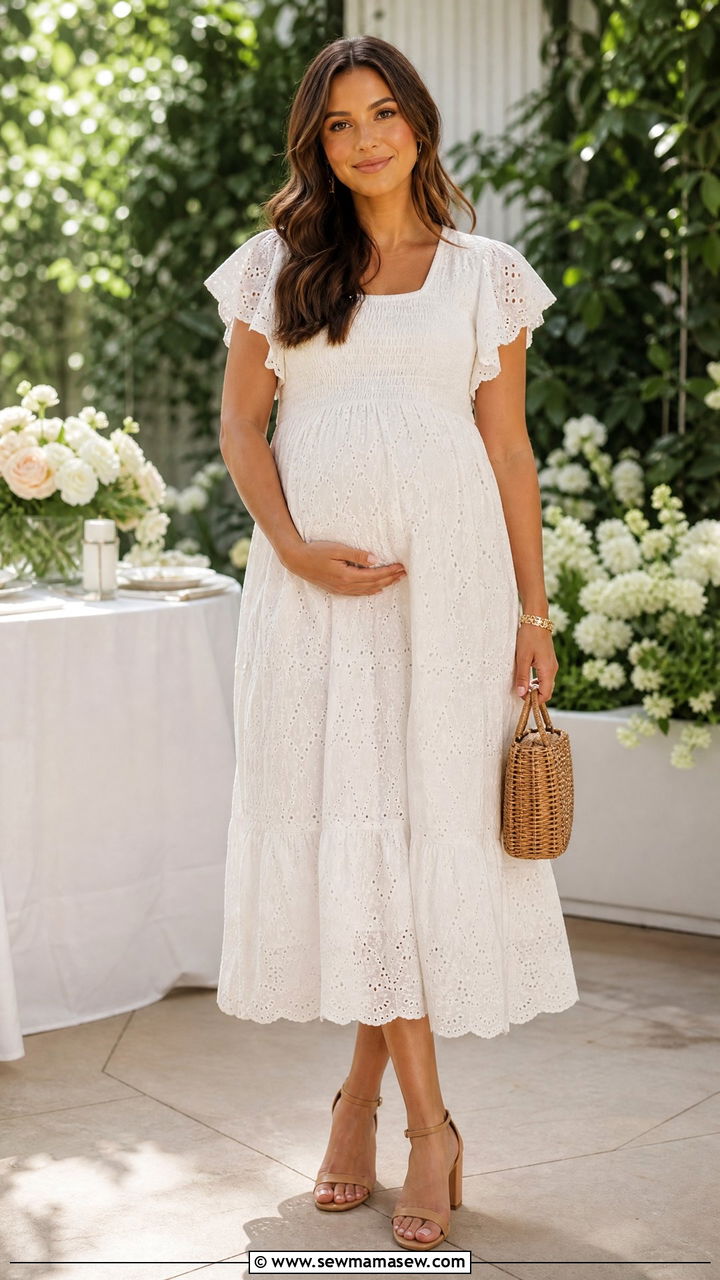White Eyelet Maternity Dress Baby Shower Outfit - 30 Maternity outfit ideas for baby shower