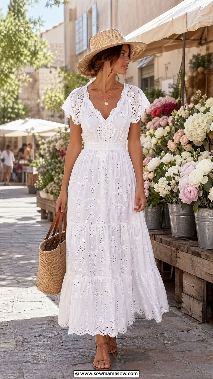 White Eyelet Maxi Dress Outfit - 35 European summer outfits inspo