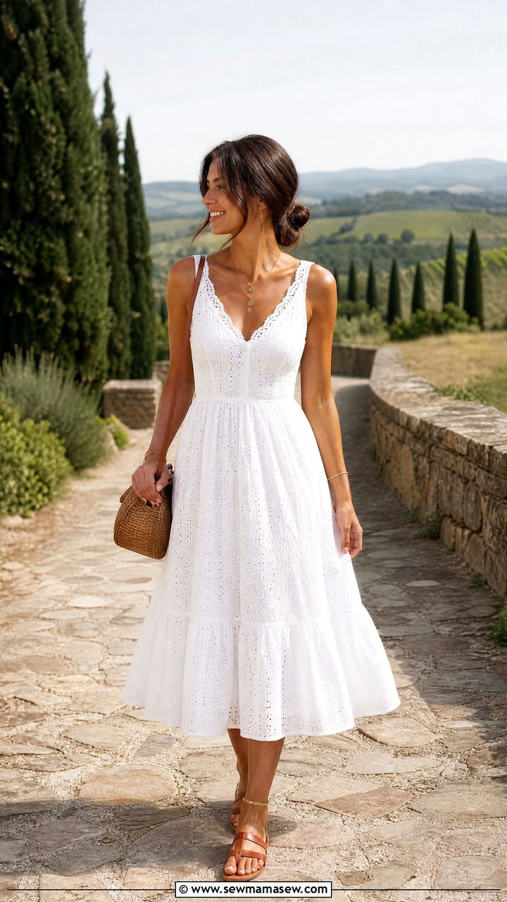 White Eyelet Midi Dress Italy Summer Outfit - 30 cute Italy outfits