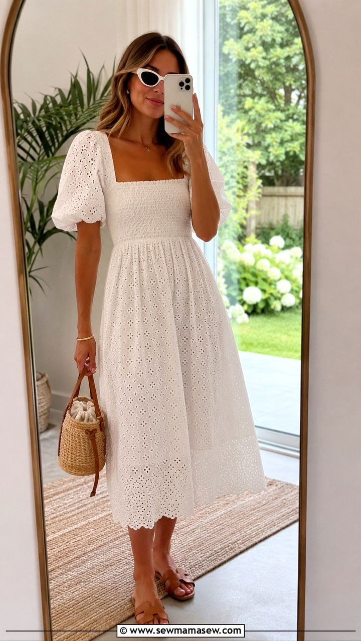 White Eyelet Midi Dress Outfit - 30 June outfit ideas 2026